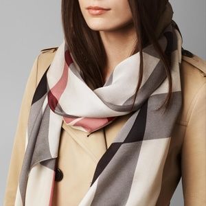 New Burberry Check Print Large Silk Scarf Wrap